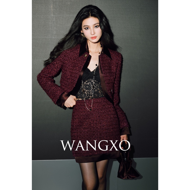 WANGXO 蝴蝶纱编织缎面醋酸小香风套装 243903W/243903W-1