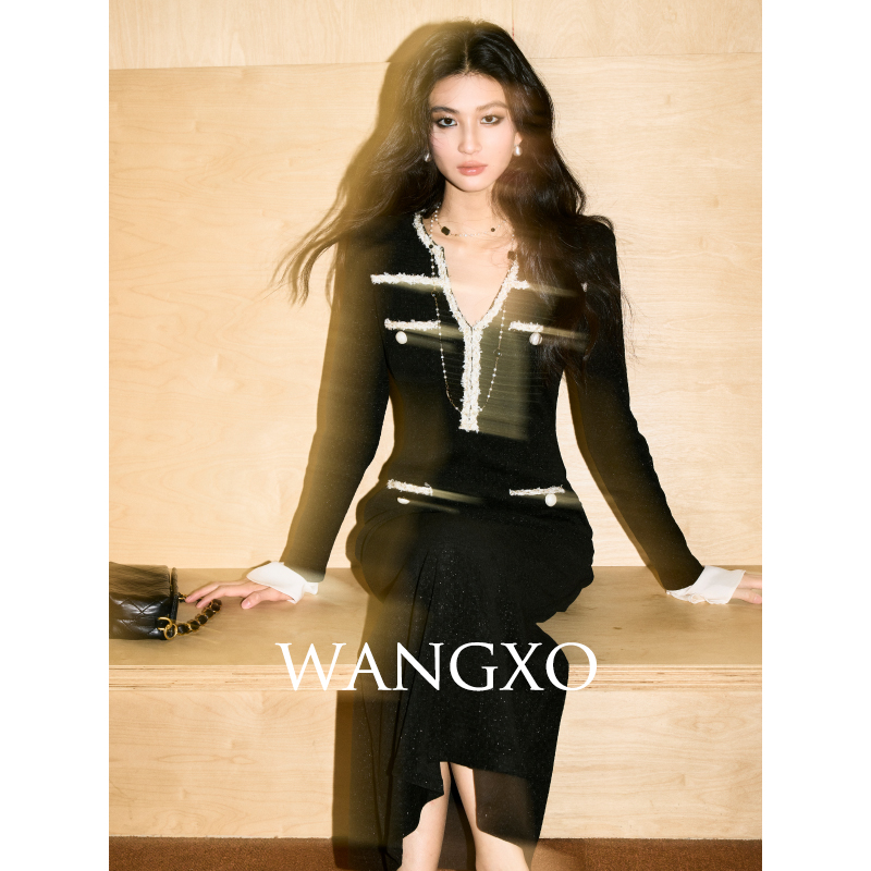 WANGXO 鱼尾收腰显瘦可拆卸袖口连衣裙 240763S