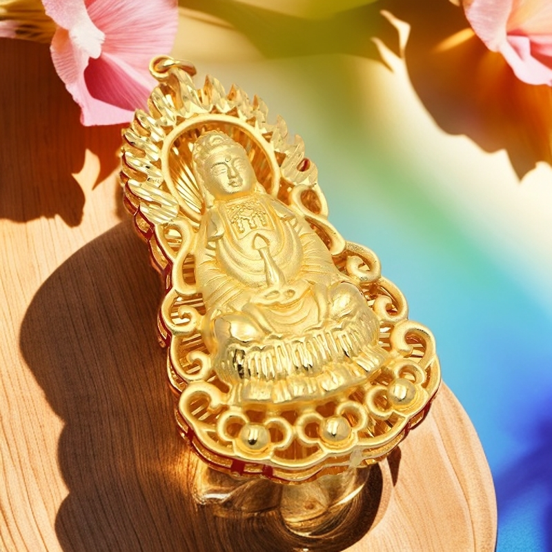 合金吊坠 正品合金吊坠观音吊坠金色火焰观音佛项链男女同款坠链