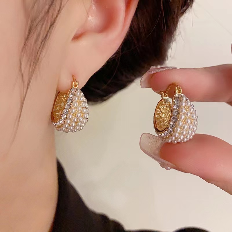 铜合金仿珍珠耳饰 韩系小众设计感时尚甜美珠珠锆石耳扣709