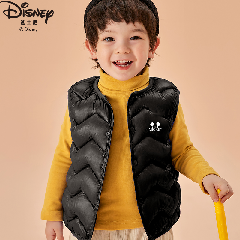 迪士尼儿童男孩棉马甲冬季修身轻薄户外女童外穿320【DR】
