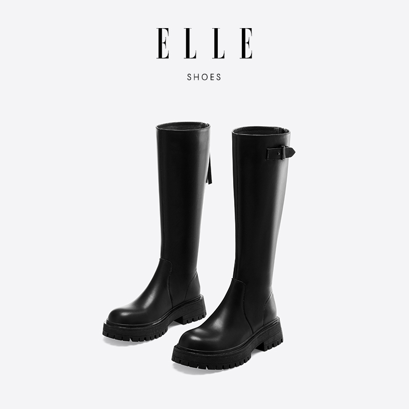 ELLE复古长筒时装靴2025新款厚底大长腿女款时尚百搭不过膝高筒靴