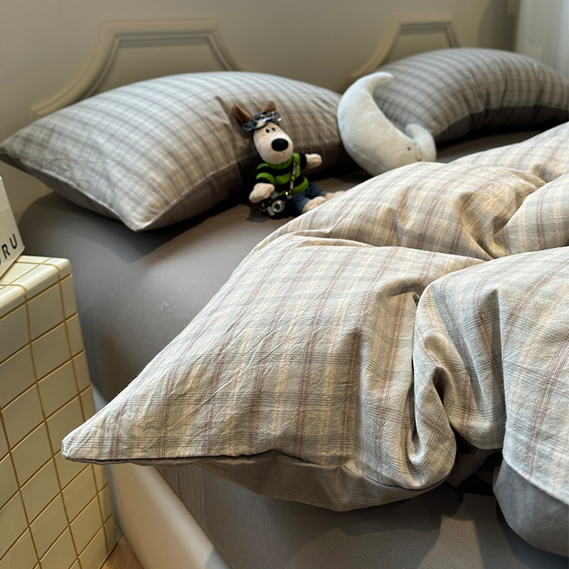 【朵罗塔】ins小清新格子床上四件套四件套纯棉100%全棉床单床笠款