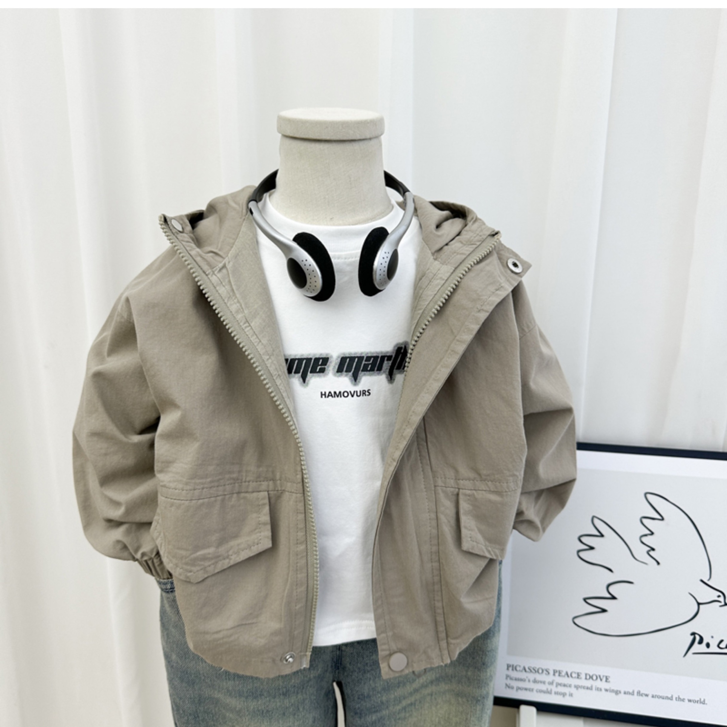 男童连帽外套春秋薄款风衣韩版儿童棉布纯色休闲上衣新款时髦开衫