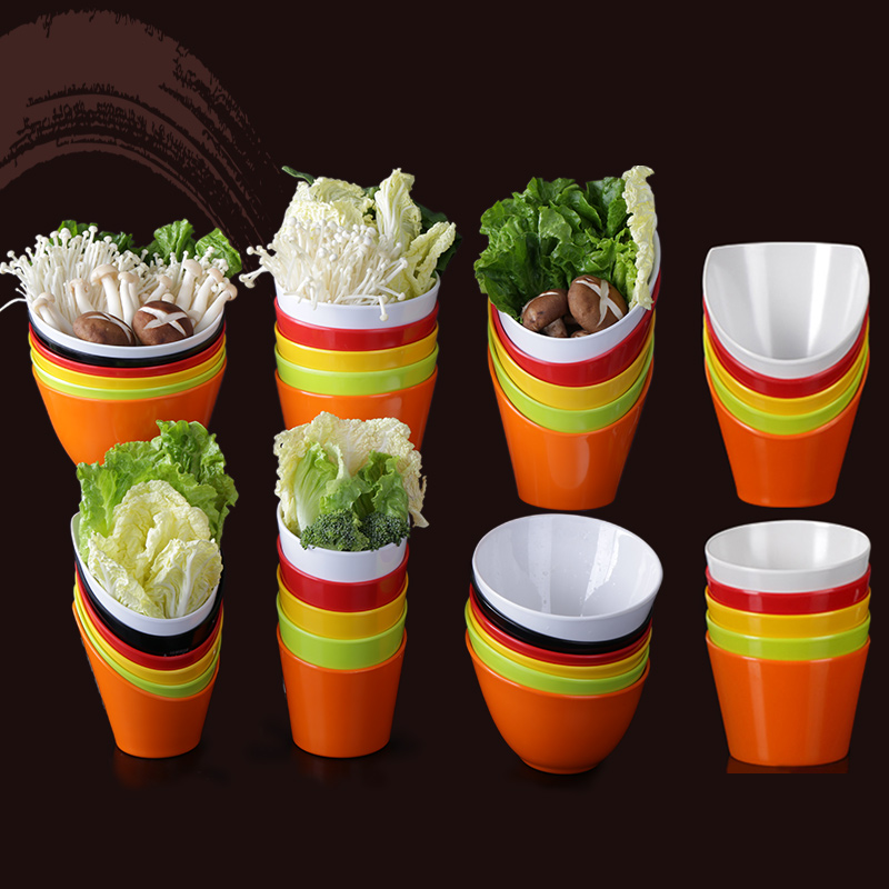 自助火锅店青菜蔬菜桶斜口碗餐厅菜桶餐具沙拉碗装菜耐摔密胺商用