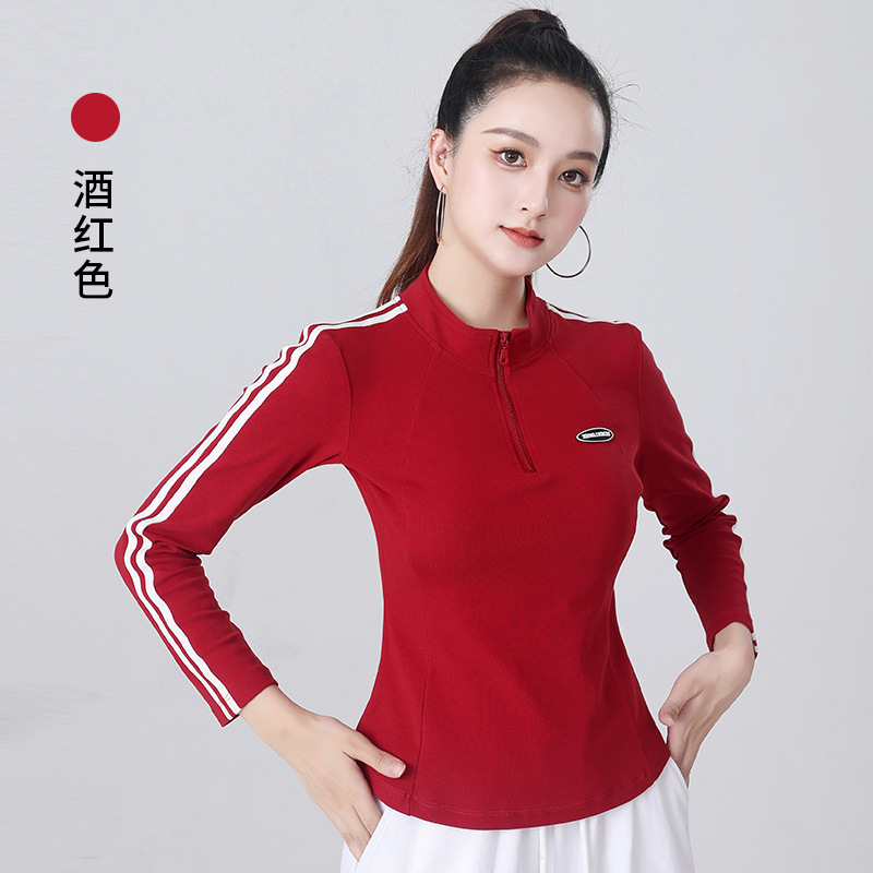 2024秋季新品半拉链长袖广场舞修身运动服装女棉现货套装