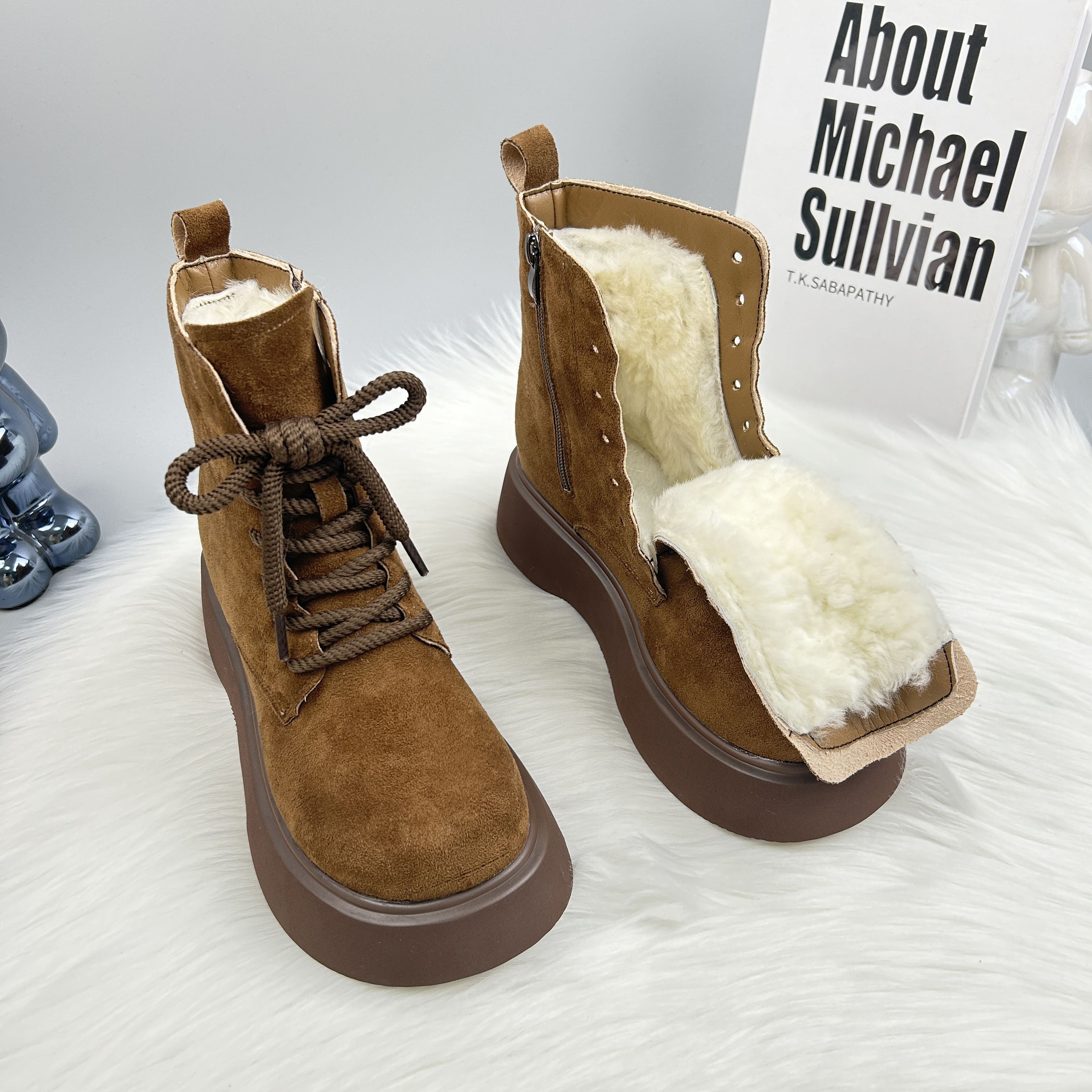 厚底女加绒加厚保暖勃肯大棉鞋2024新款冬季防寒羊绒马丁雪地靴