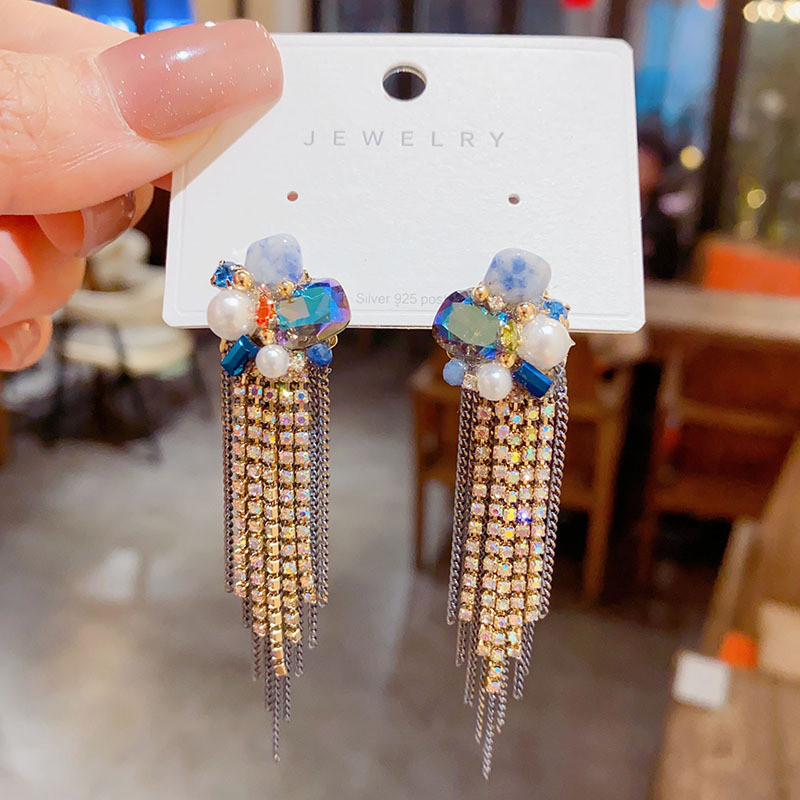 铜合金亚克力耳饰 轻奢复古长款流苏耳环港风气质百搭手工款耳坠