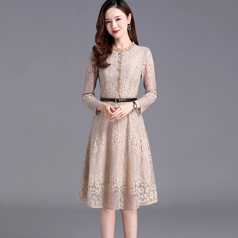 长袖蕾丝连衣裙女装秋装024年新款气质名媛中长款小个子春季裙子