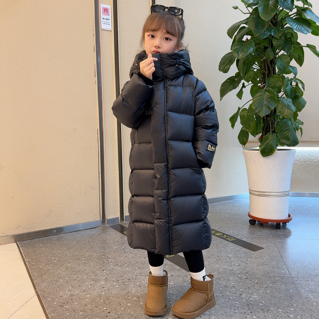 莱伊千禧儿童黑色羽绒服长款白鸭绒加厚保暖面包服亲子装外套