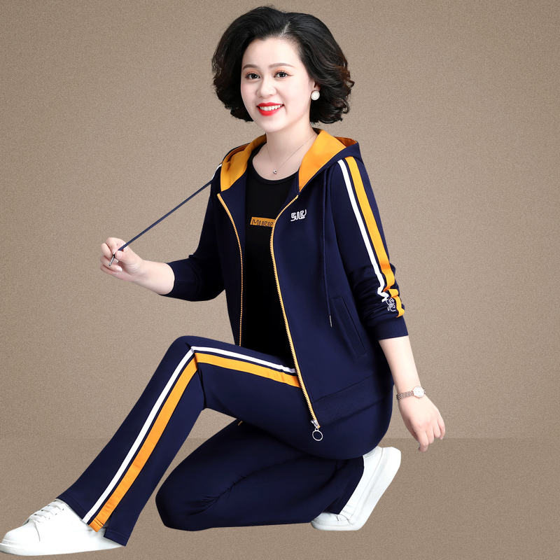 中老年妈妈秋装休闲套装三件套洋气长袖气质款中年女装运动服春秋