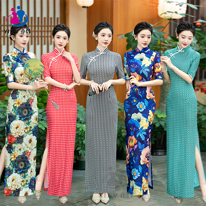 YILV/亦侣2024新款中国风改良旗袍新中式长款修身连衣裙日常表演