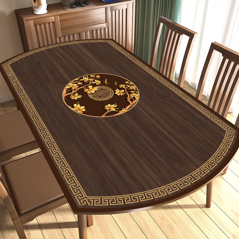 【水莲之家】新中式椭圆桌垫椭圆形桌布防水防油防烫免洗餐桌垫直播