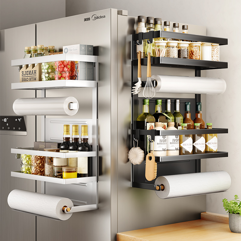 帅仕厨房磁吸冰箱置物架侧收纳架壁挂纸巾架侧边多功能架子【达人】