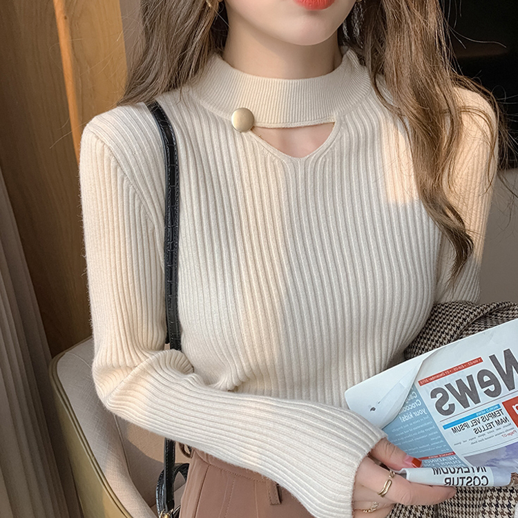 爆款洋气百搭韩版修身显瘦打底衫女上衣长袖针织衫内搭毛衣春秋季
