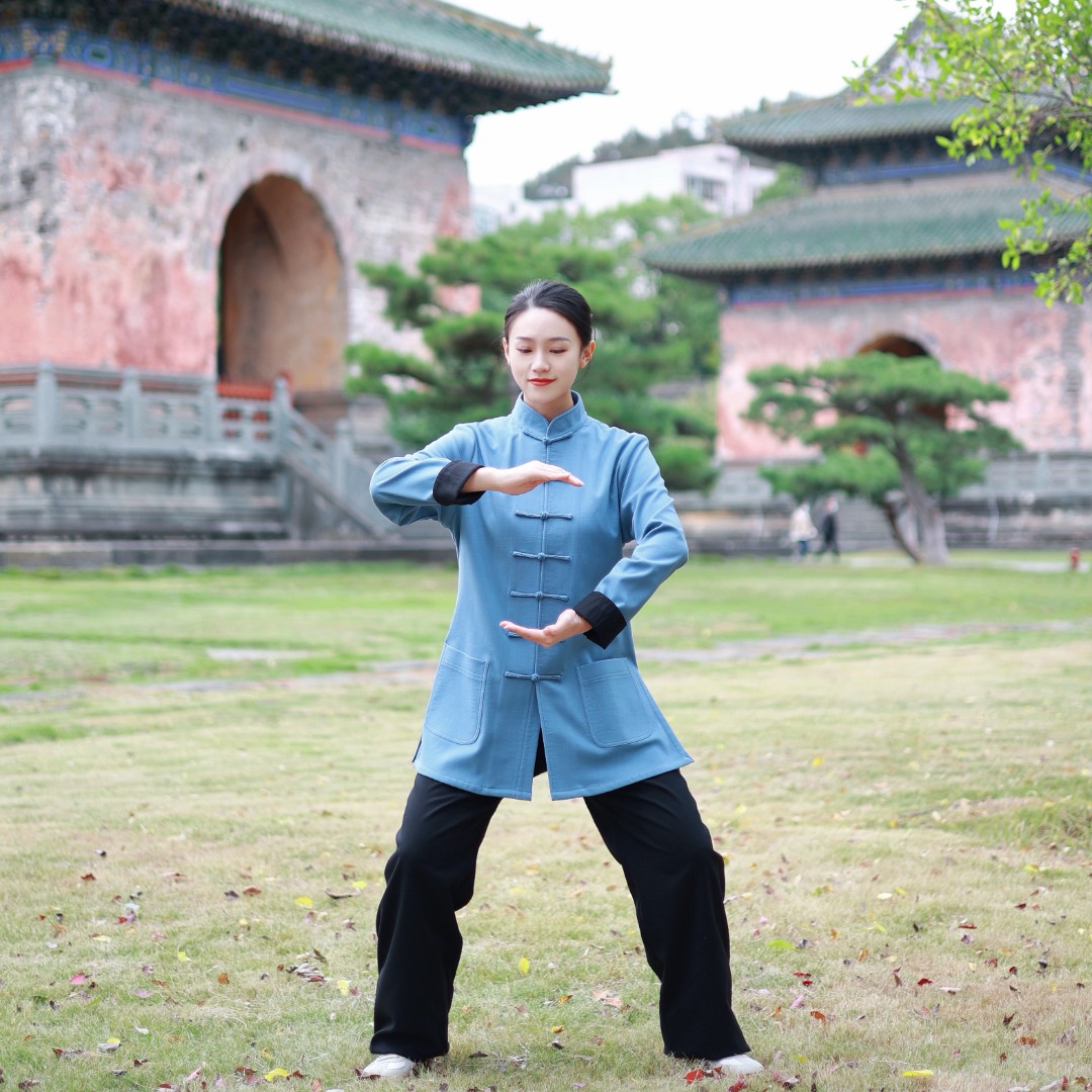 秀华道源一字扣秋冬加绒太极服套装太极拳练功服立领中国风八段锦
