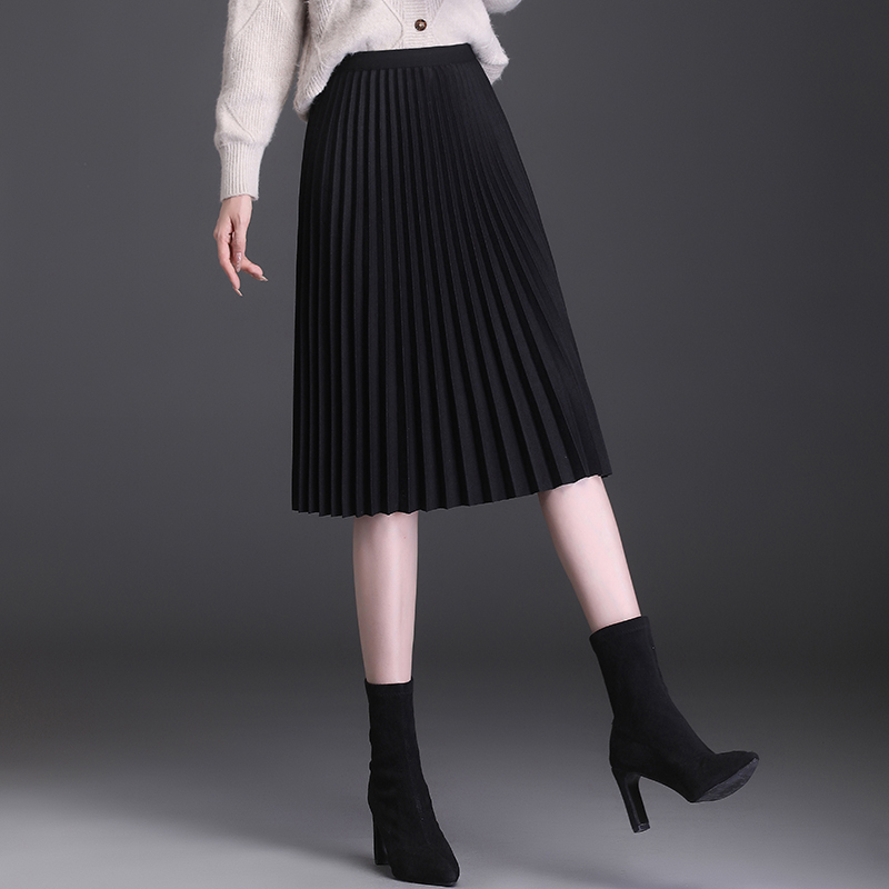 百搭半身裙女小个子2025秋冬新款垂感a字裙春秋中长款高腰百褶裙