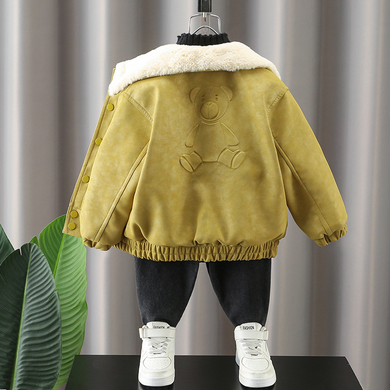 男童皮衣2023新款洋气宝宝秋冬加绒加厚时髦外套儿童酷帅炸街冬装