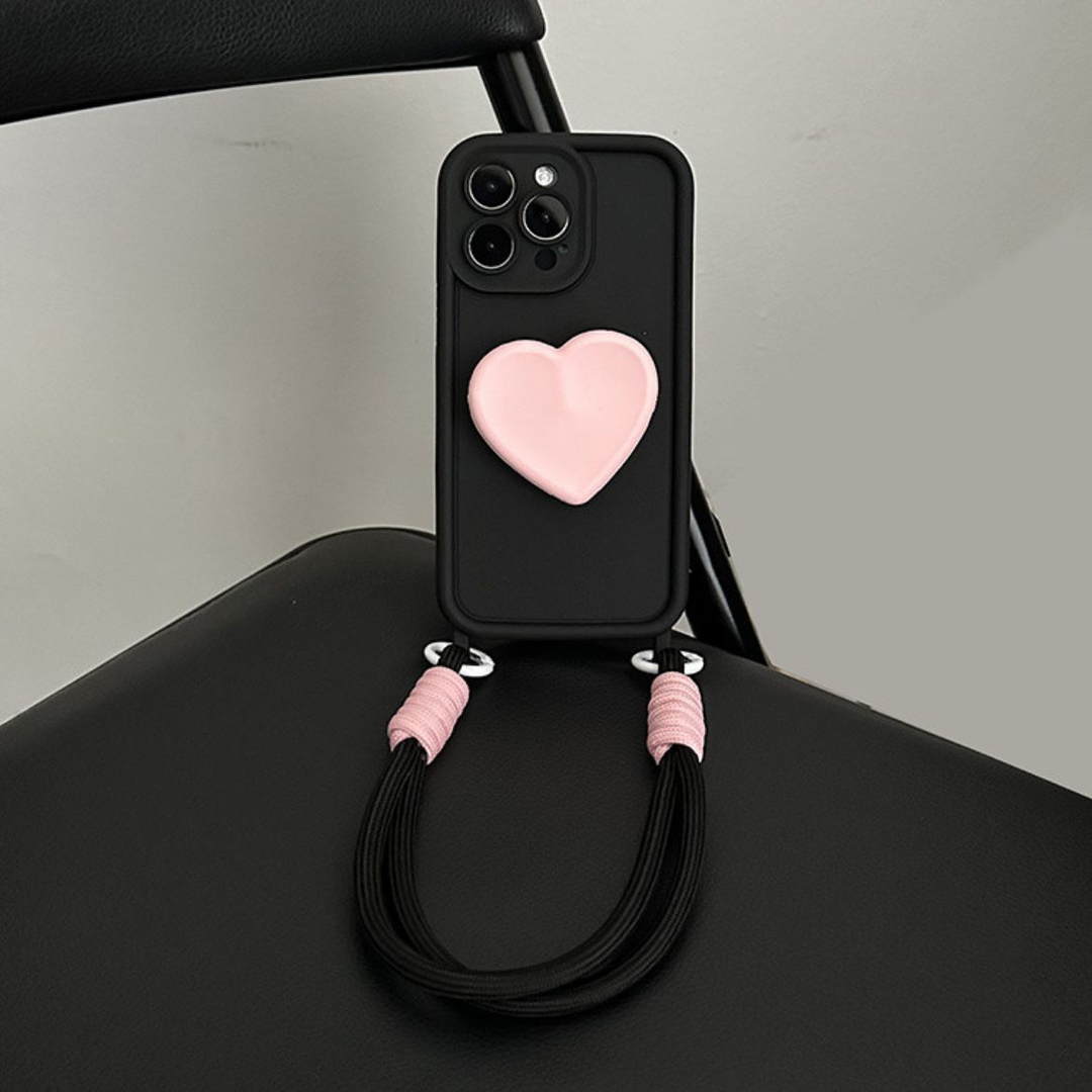 粉色硅胶爱心支架腕带iPhone15promax手机壳苹果14女13防摔12软11