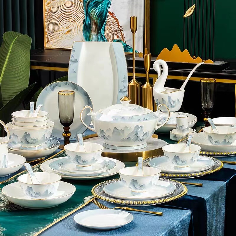 千里江山乔迁送礼餐具高档盘子家用碗筷碗盘碟碗碟盘欧式厨小亲