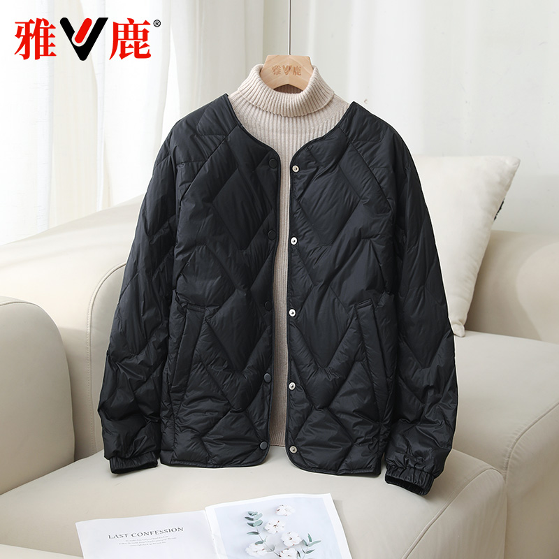 雅鹿2025新款轻薄羽绒服女外穿爆款纯色简约大气户外秋冬圆领外套