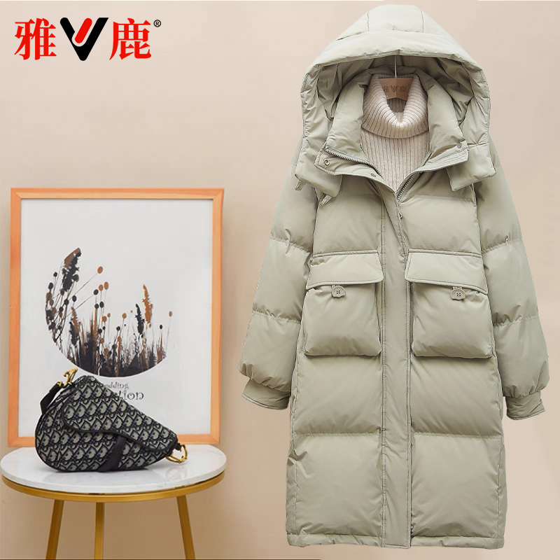 雅鹿2025冬季新款中长款羽绒服女时尚宽松北方加长连帽保暖厚外套