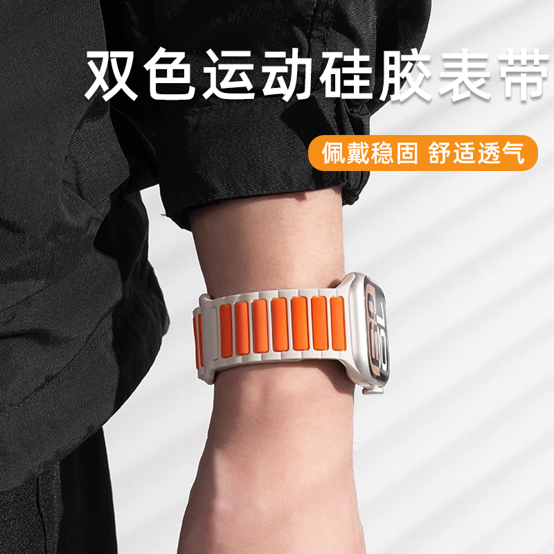 适用iwatchs10苹果s9手表表带applewatch8/se工装硅胶运动表带男7
