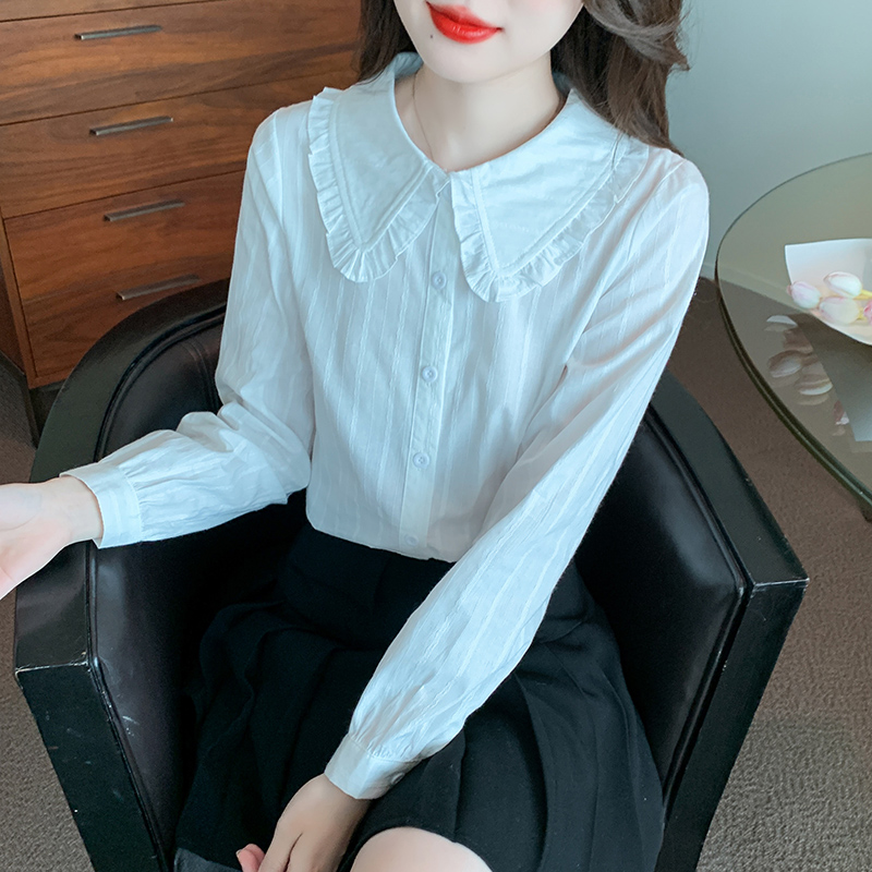 娃娃领棉布长袖衬衫女2025春新款设计感洋气上衣气质百搭小众衬衣