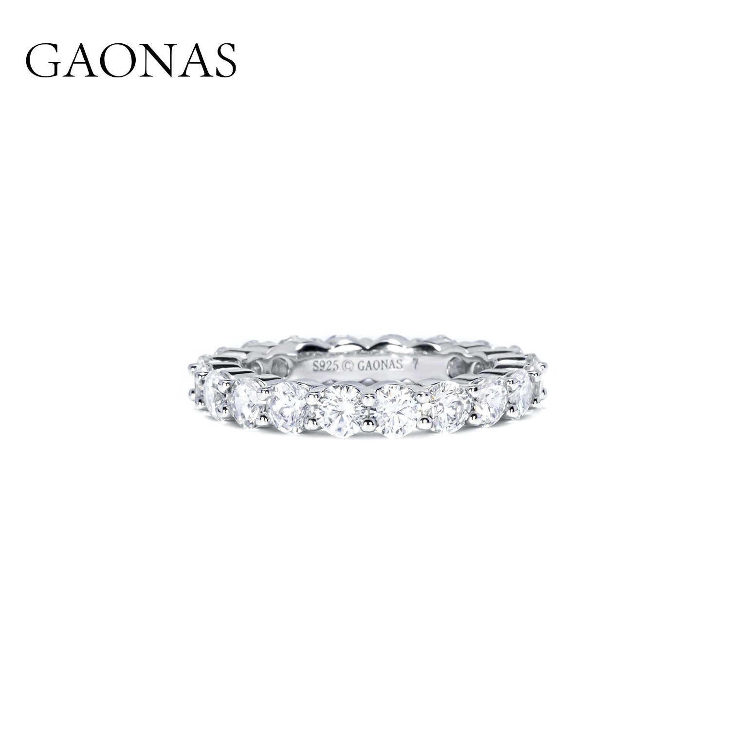 GAONAS 925银合成锆石戒指 时尚百搭白色15分排戒 WJ03890