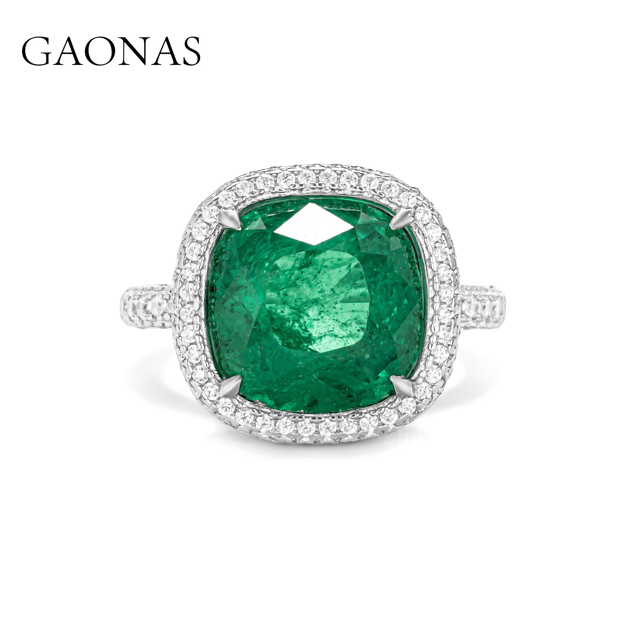 GAONAS 925银合成锆石戒指 高纳仕 时尚绿豪镶圆方戒指 GJ081663