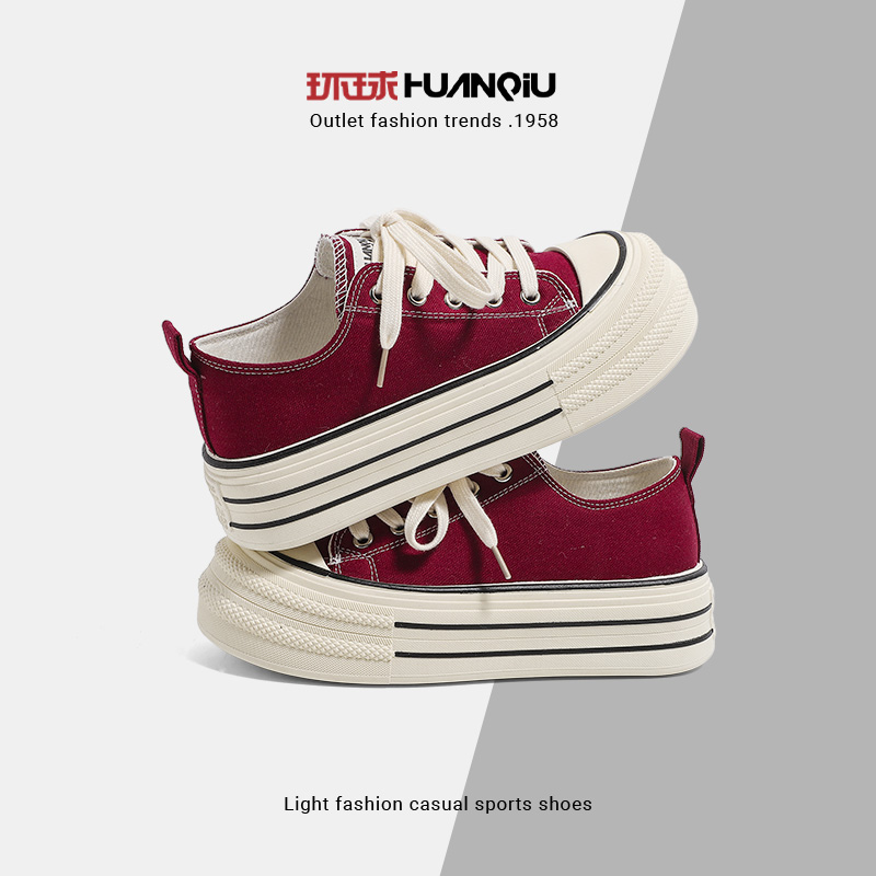 环球百搭帆布鞋女2025新款经典厚底低帮舒适休闲鞋流行学生板鞋
