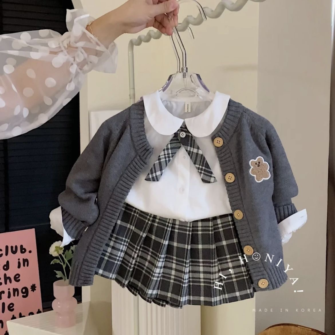 女童jk制服秋装套装2024新款儿童秋装开衫外套女宝宝学院风三件套