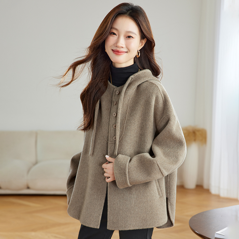 双面羊毛大衣女短款2025春秋季连帽时尚休闲气质显瘦毛呢外套潮女