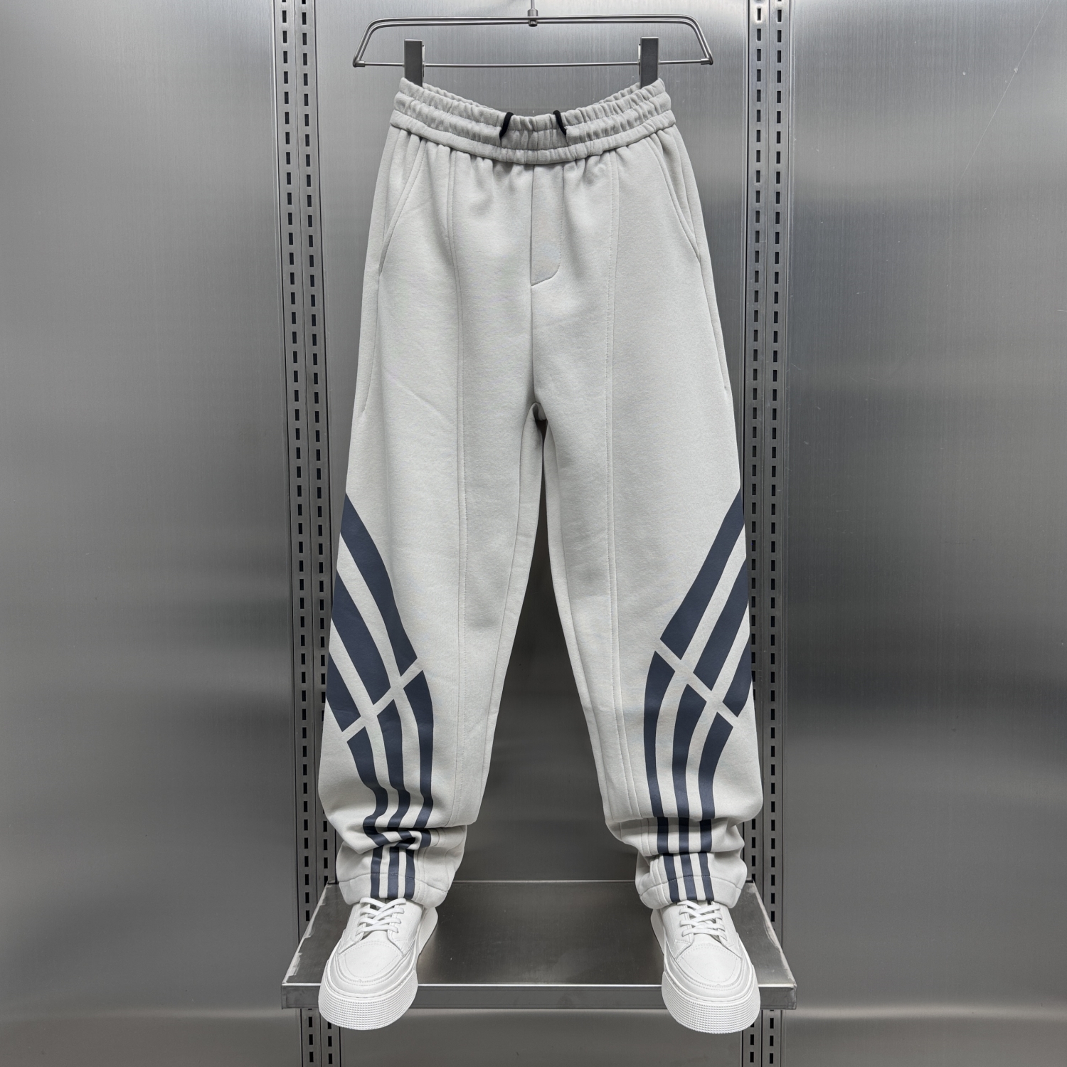 重磅拼接小直角卫裤男秋冬新款美式印花条纹宽松青年休闲裤运动裤