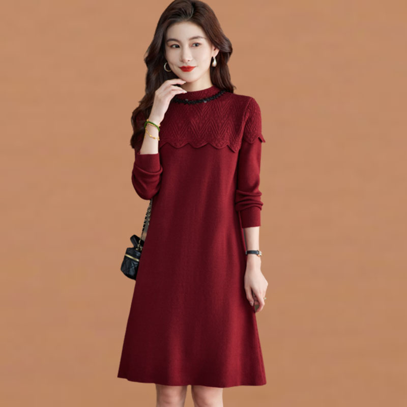 配大衣针织连衣裙女2025秋冬宽松气质内搭遮屁股中长款打底毛衣裙