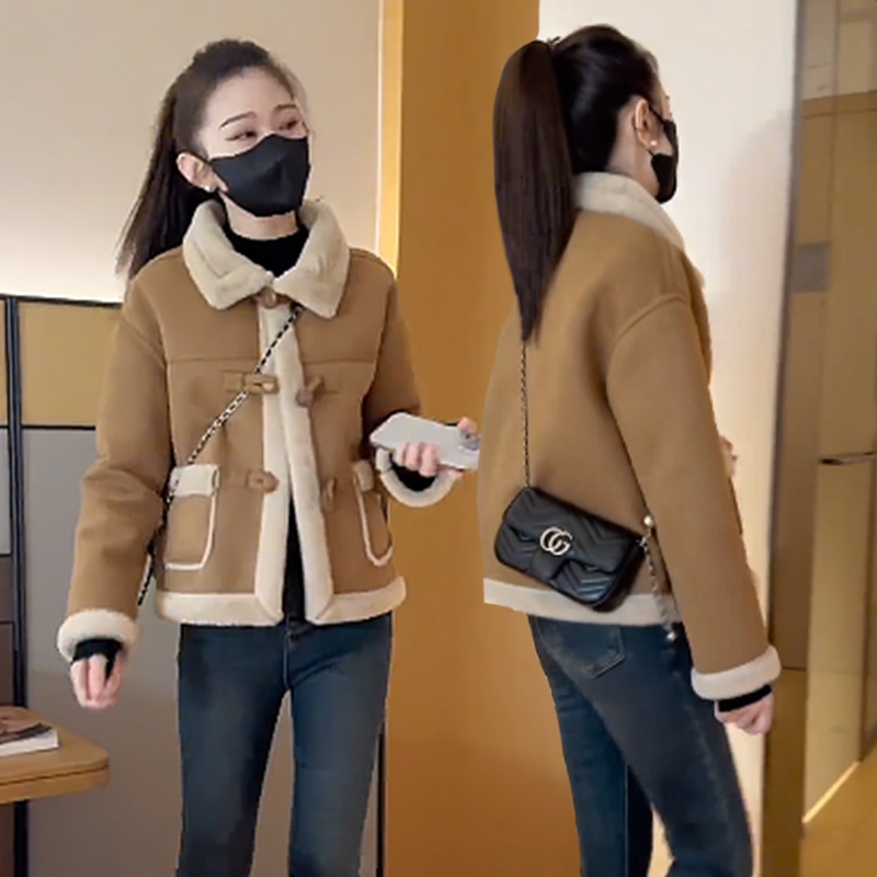 百搭洋气皮毛一体外套女2025秋冬季小个子保暖加厚气质长袖上衣潮