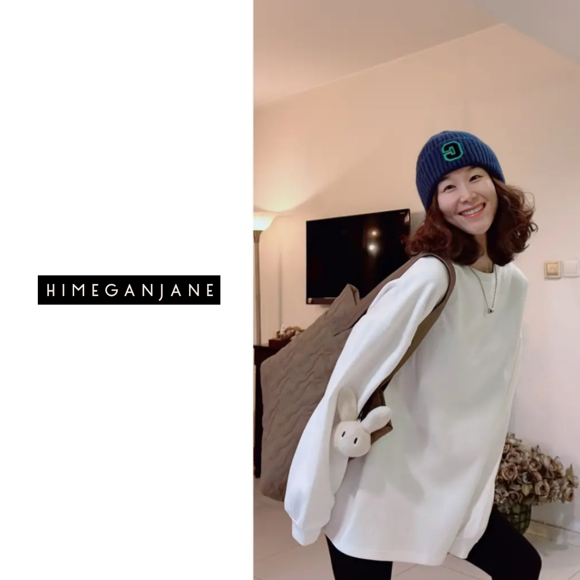 HIMEGANJANE“告白”慵懒风宽松显瘦双面纯棉中长款长袖T恤 62288