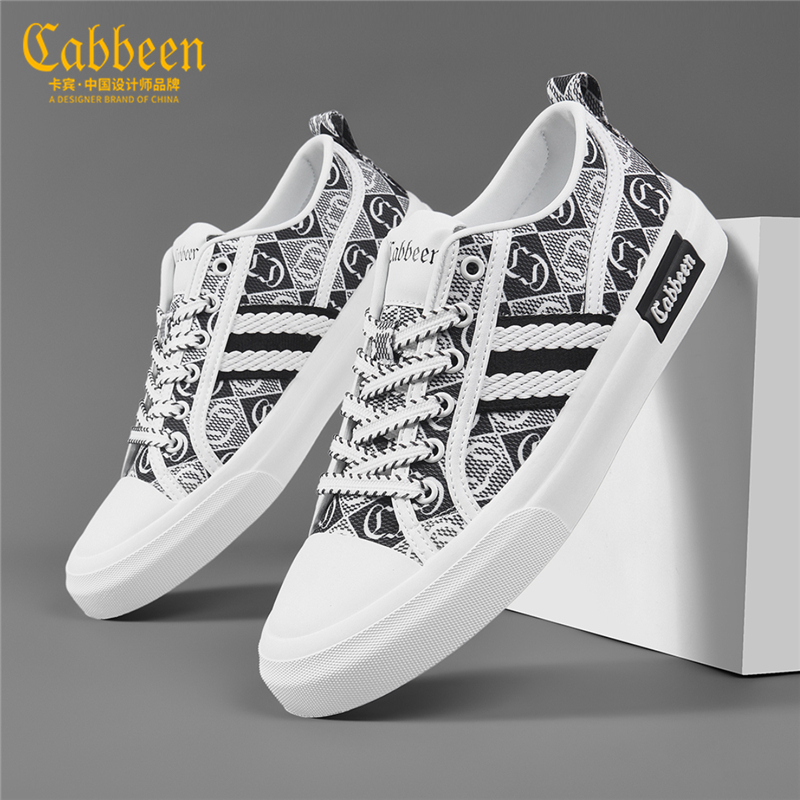 卡宾男鞋正品秋季鞋子潮流印花百搭防滑休闲鞋男款时尚男士帆布鞋