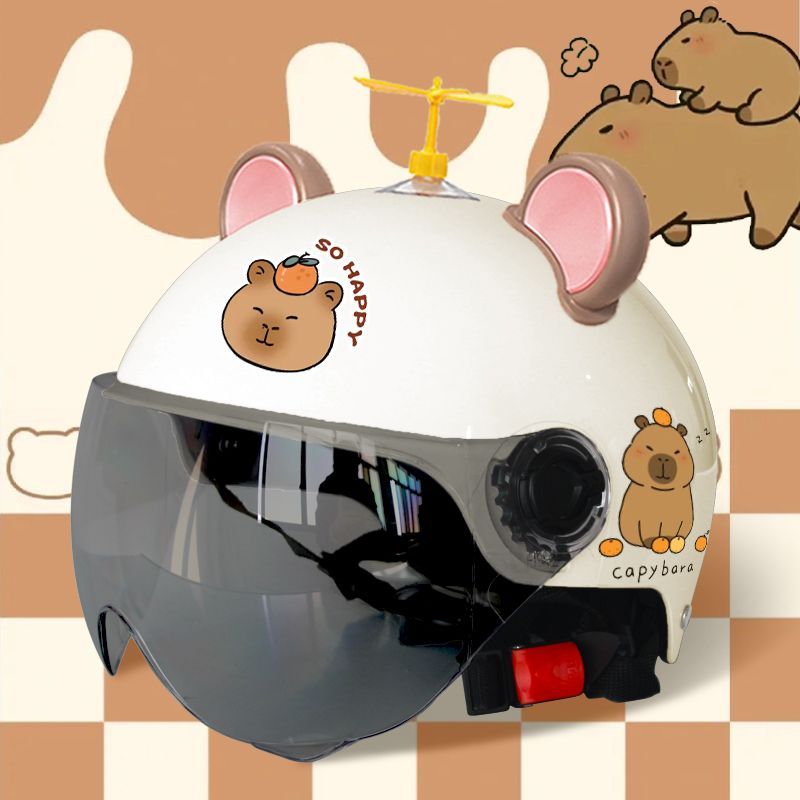3C国标卡通卡皮巴拉水豚君电动电瓶车头盔男女四季通用夏天防晒帽
