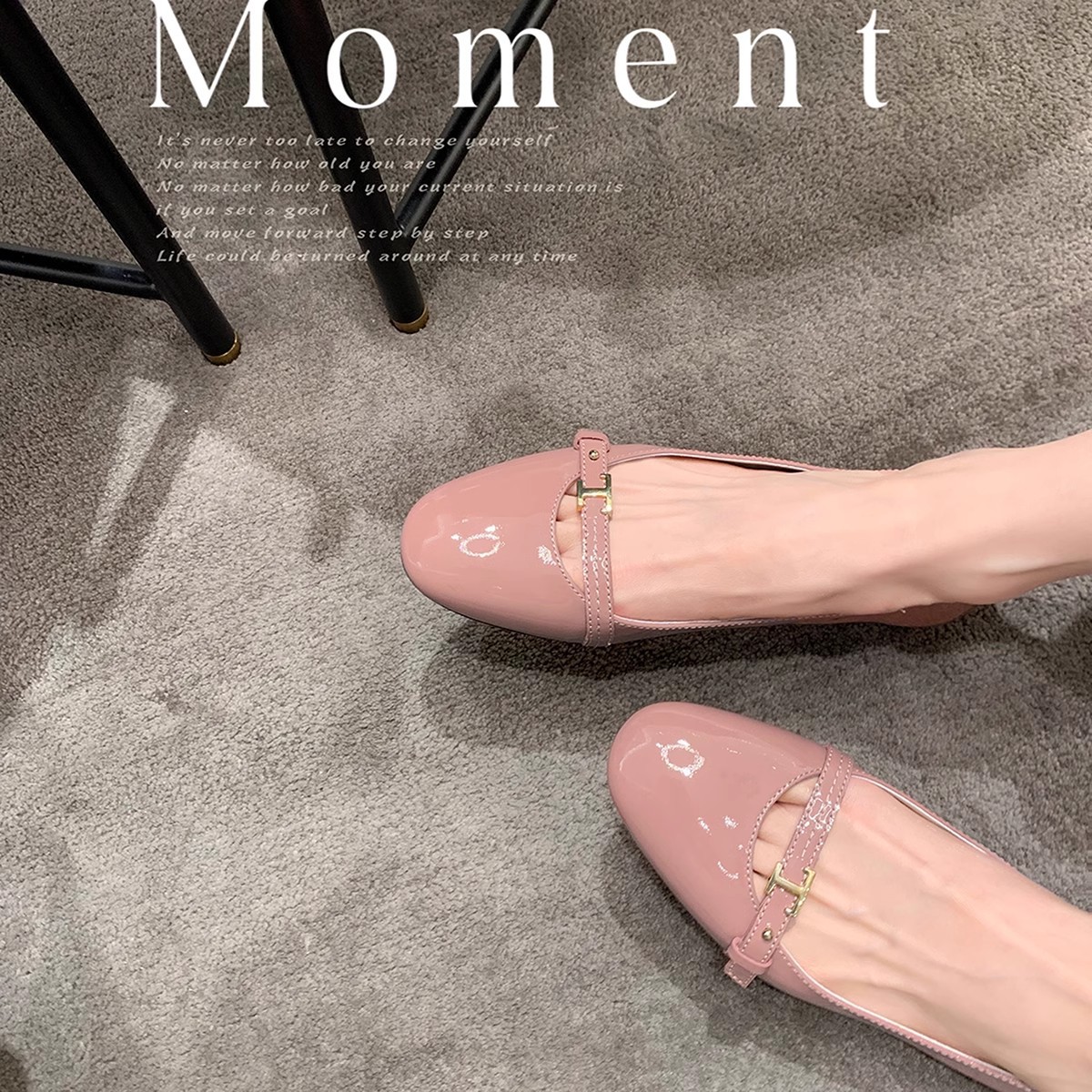 真皮春季新款浅口软底气质圆头一字扣带漆皮通勤单鞋女温柔玛丽珍