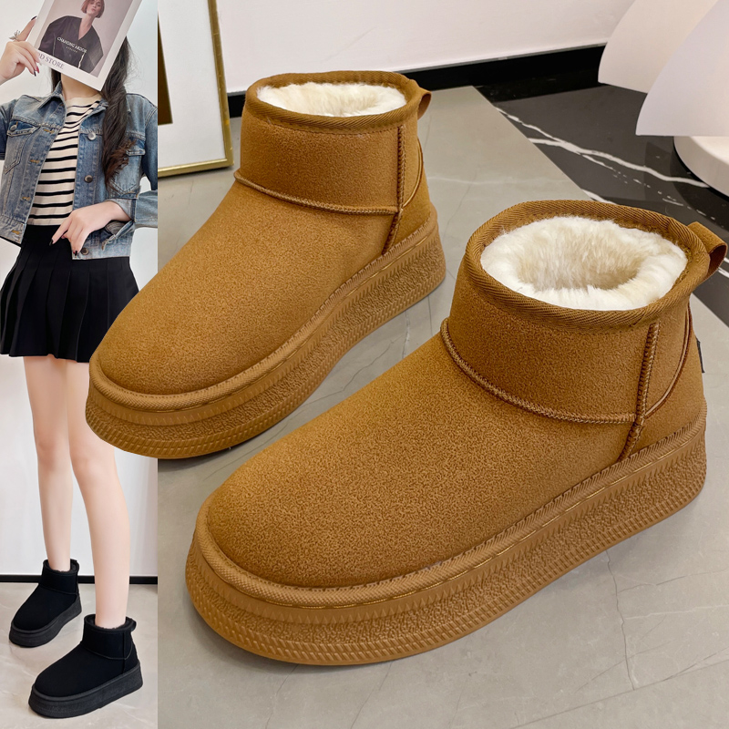 东北厚底雪地靴女2025冬季防滑加厚短筒雪地靴加绒外穿棉鞋女短靴