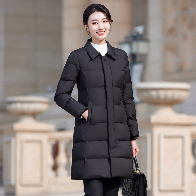 秋冬女士中长款修身棉服加厚保暖酒店销售职业防风外套前台2516