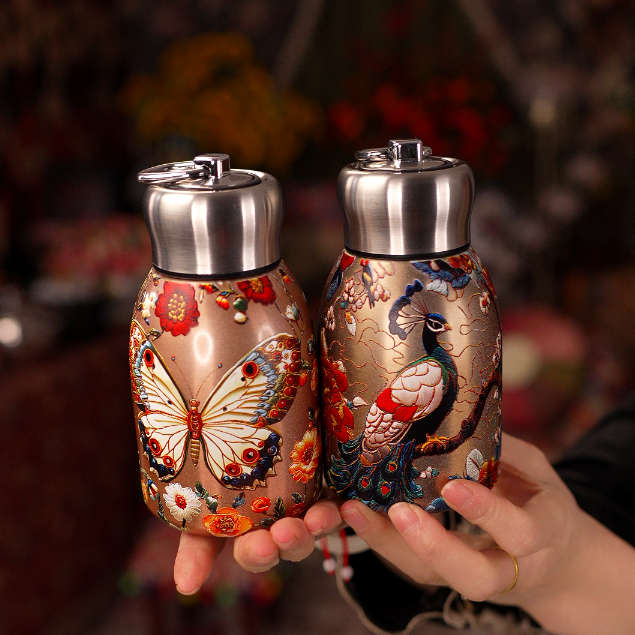 保温杯复古国风三色水杯便携创意316内胆高颜值保温保冰儿童水杯