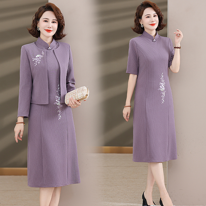 妈妈高贵春秋装时尚裙子套装旗袍连衣裙婚礼宴婆婆两件套高贵洋气