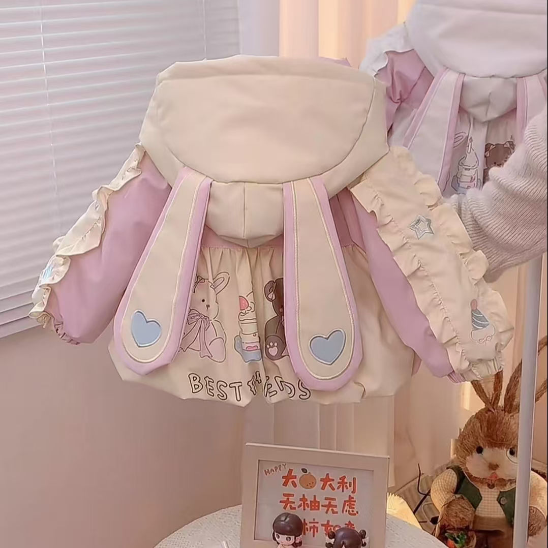 女童连帽外套洋气2025秋冬季加绒加棉可爱新款儿童宝宝卡通冲锋衣