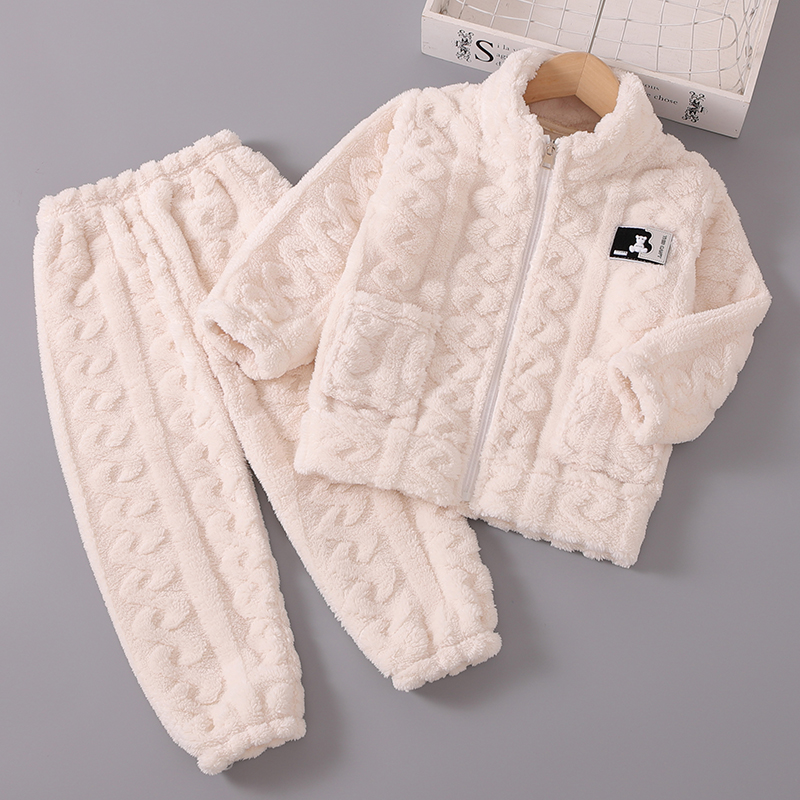 秋冬季儿童法兰绒睡衣女童女孩加厚款珊瑚绒套装男童宝宝家居服