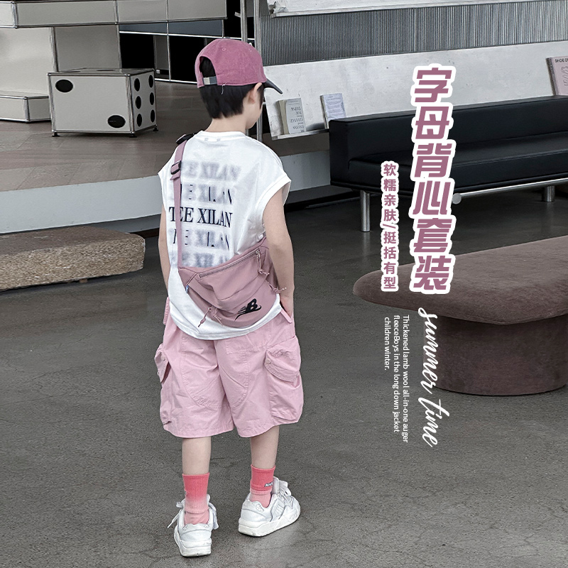 男童夏装无袖新款儿童背心套装中休闲洋气上衣帅气两件套夏季童装