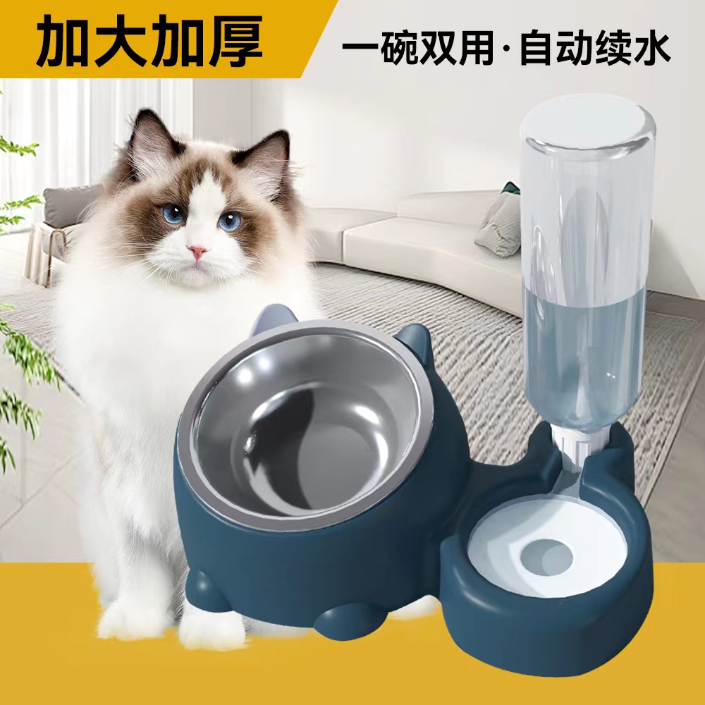 自动续水碗双碗加大泰迪猫咪防漏拆卸方便食盆大容量喝水猫粮碗