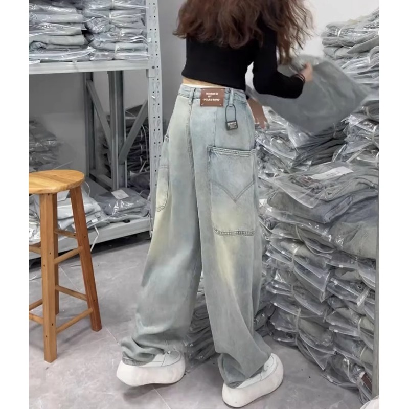 艾塔莉工装哈伦牛仔裤子女秋季新款香蕉裤胖mm阔腿裤大码老爹裤子
