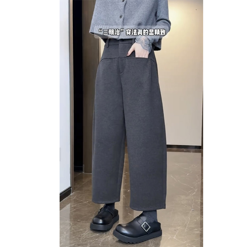 艾塔莉九分阔腿休闲裤加毛呢子加厚女显瘦秋冬新款胖mm哈伦香蕉裤